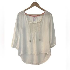 Alya Peasant Blouse with Crochet Front Detail - Off White- Size Small